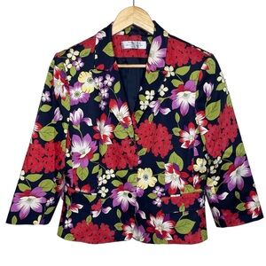 Tahari Arthur S. Levine Multicolor Floral Lined Snap Blazer